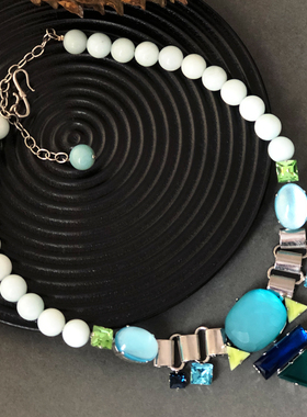 法产Philippe Ferrandis PF银箔琉璃天然水晶几何项链