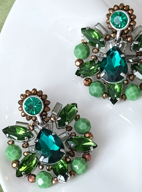 意大利VANITY HER绿琉璃编织双层重工耳环耳针