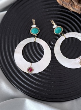 法产正品Satellite打标天然贝母半宝石镶嵌耳环耳钩