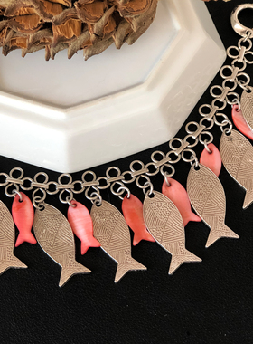 中古法产Taratata贝母浮雕小鱼多吊坠手链