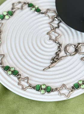 中古法产Taratata磨砂琉璃星星银色项链