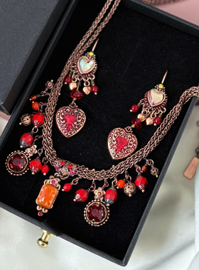 中古法产Satellite精致编织感流苏项链耳钩