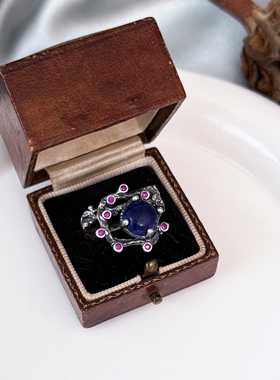 中古925打标纯银青金石熔岩设计感戒指