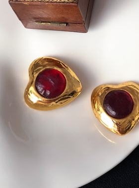 法产VenturinaParis熔岩果冻金色爱心耳夹