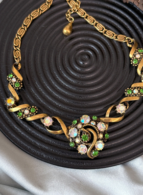 中古Florenza打标维多利亚风格莱茵石镶嵌项链