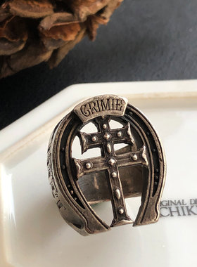 中古CRIMIE幸运马蹄机车街头风格925银戒指不退不换