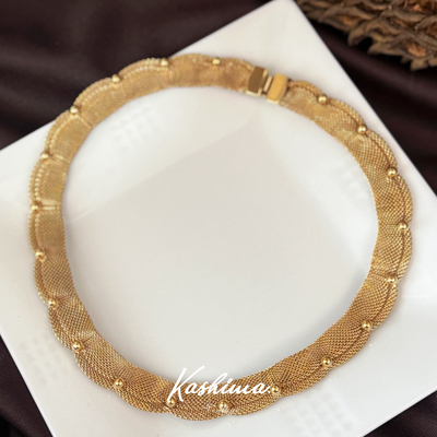 中古Kramer打标经典金属编织波浪花纹金色项链