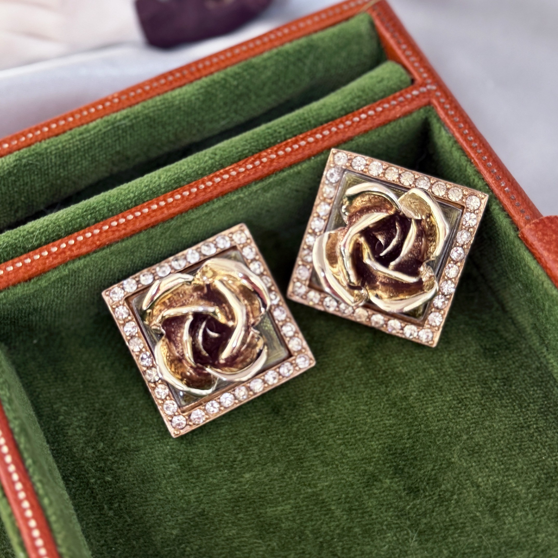 中古打标立体蔷薇玫瑰花耳夹