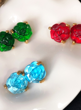 法产正品Gavilane复古之王山茶花琉璃耳夹合集