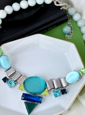 法产Philippe Ferrandis PF银箔琉璃天然水晶几何项链