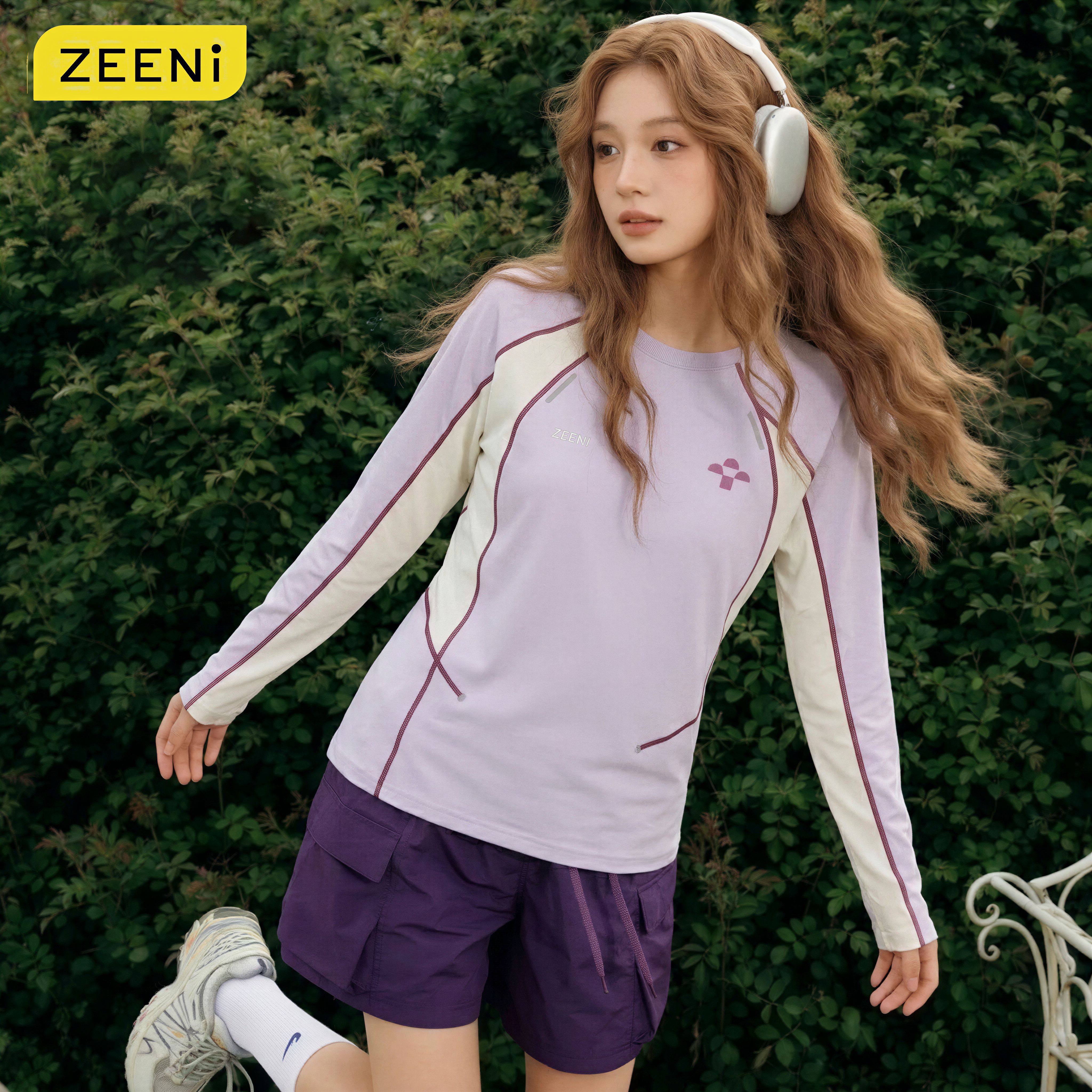 ZEENI户外登山速干上衣女夏季薄款紫色羽毛球运动徒步防晒长袖t恤