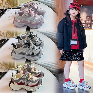 儿童运动鞋女款网面透气女童老爹鞋软底鞋带款男童鞋子春秋款童鞋