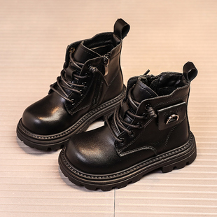 儿童马丁靴黑色模特走秀女童靴子2025春秋新款小男孩鞋子男童短靴