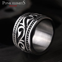 PUNK ELEMENTS朋克风旋转花纹钛钢戒指男复古潮牌指环