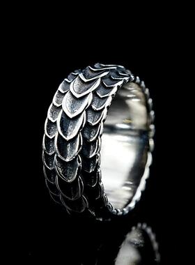 国潮朋克风戒指 潮复古做旧龙鳞指环个性小众设计女街头嘻哈介子