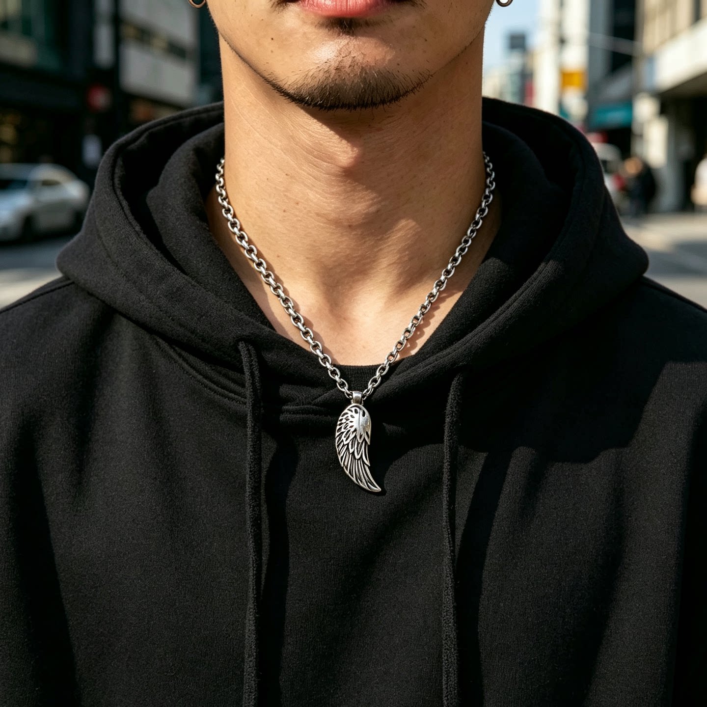 钛钢羽毛翅膀男士锁骨链不掉色