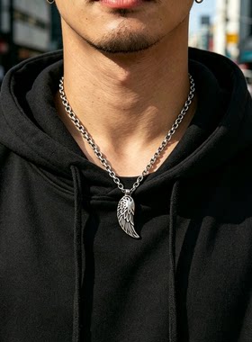 钛钢羽毛翅膀男士锁骨链不掉色