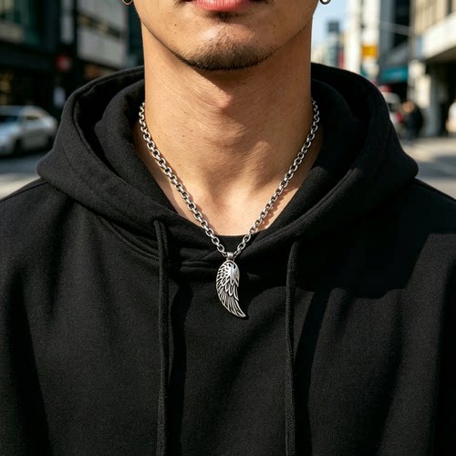 钛钢羽毛翅膀男士锁骨链不掉色