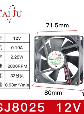 台湾三巨12V 24V工业机柜机箱散热风扇SJ8025HD2 HD1 8CM厘米风扇