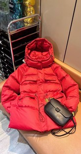 中长款红色加厚棉衣女韩版时尚多口袋羽绒棉服欧货宽松收腰气质潮