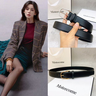 女士皮带杨树林装饰腰带裤带真皮头层牛皮针扣牛仔裤时尚黑色皮带