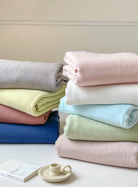 a类双层纱布皱纱全棉棉纱白色床单床笠被罩纯棉被单纯色被套春秋