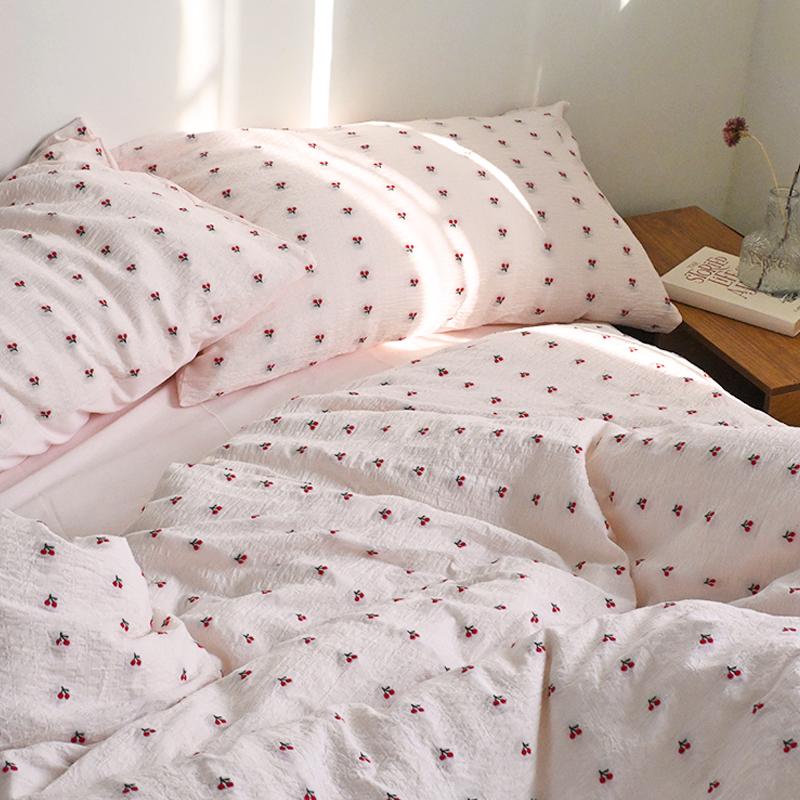 樱桃提花四件套粉色韩系简约