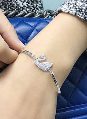 纯银甜美风18K金小天鹅开口手链