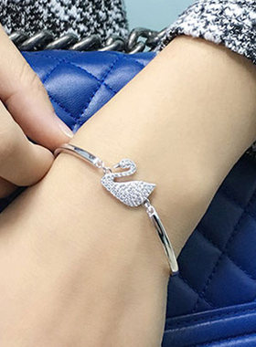 纯银甜美风18K金小天鹅开口手链