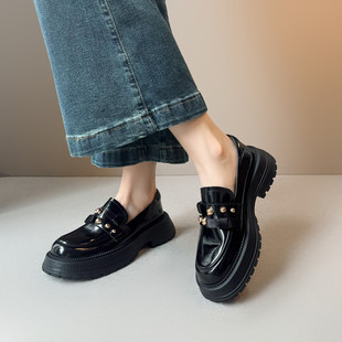潮 Sod私人定制 软底漆皮英伦风小皮鞋 女jk铆钉乐福鞋 厚底懒人单鞋