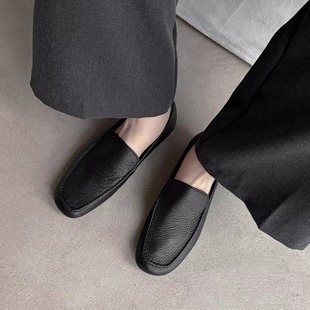 2cm低跟真皮方头英伦风乐福鞋女内增高平底软皮软底复古懒人单鞋