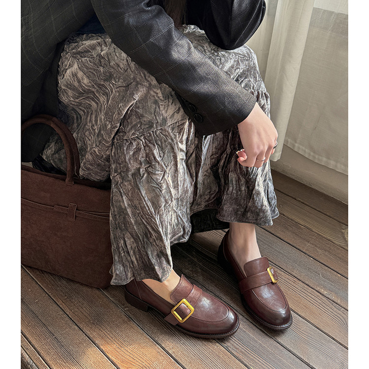 3.5cm头层牛皮英伦加绒乐福鞋