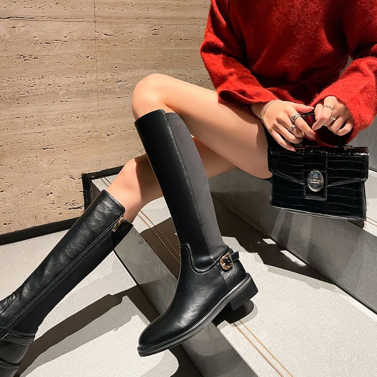 3.5cm显瘦粗跟高筒骑士靴女