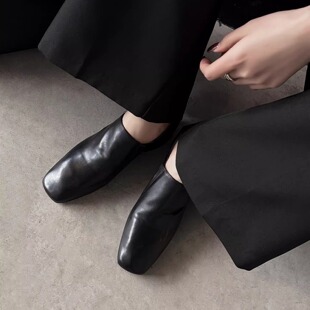 5.3cm粗跟真皮黑色英伦风乐福鞋女内增高方头软牛皮职场懒人单鞋