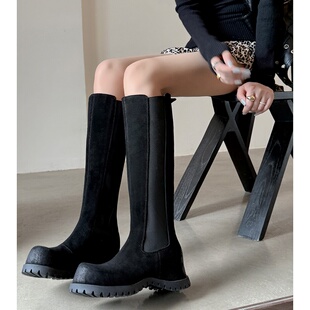 6.5cm内增高靴子长筒靴女2025秋冬厚底小个子复古百搭高筒时装靴