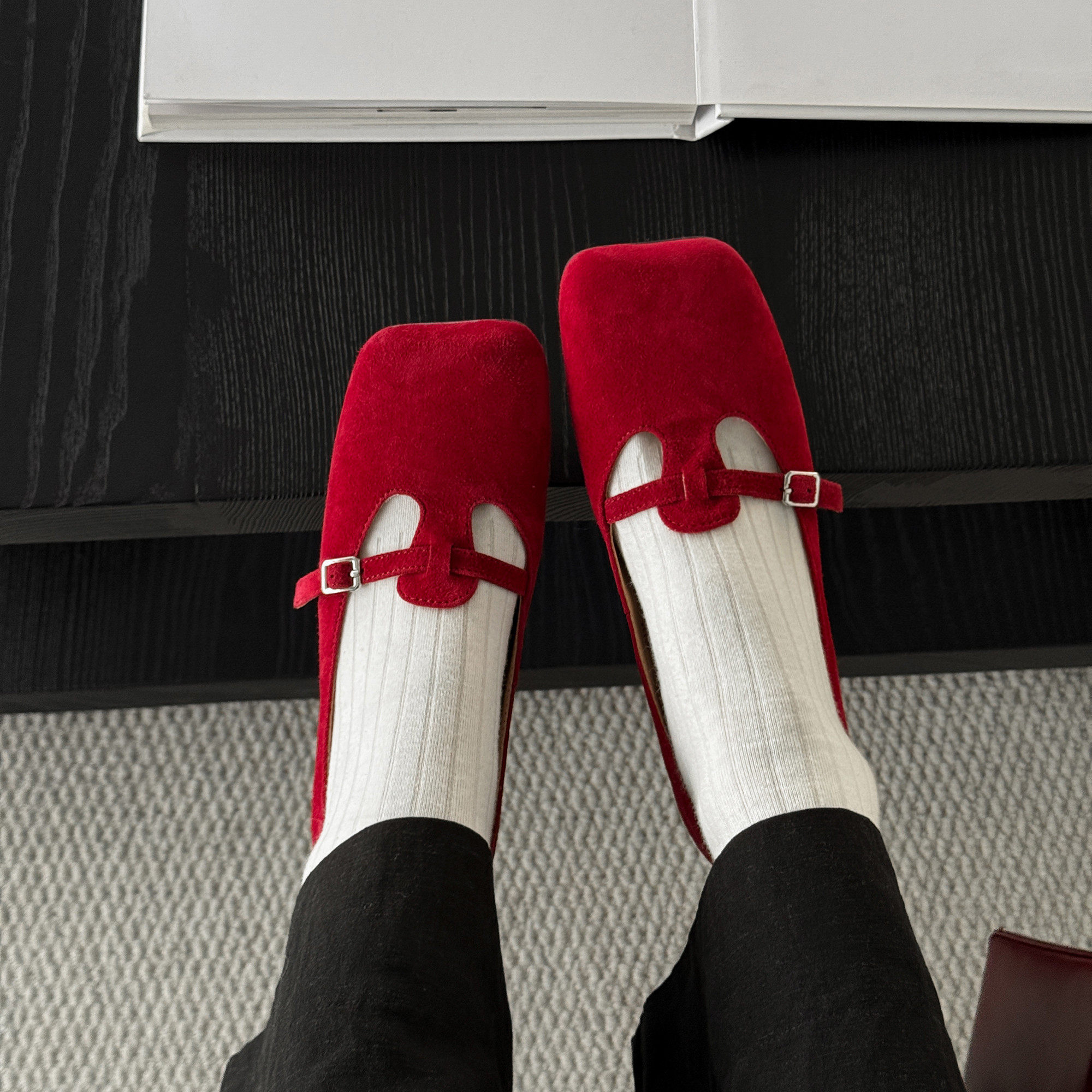 3.2cm磨砂真皮粗跟红色浅口玛丽珍鞋女中跟方头单鞋皮带扣懒人鞋,女鞋,玛丽珍鞋,淘宝优惠券,粉丝福利购,淘宝优惠卷