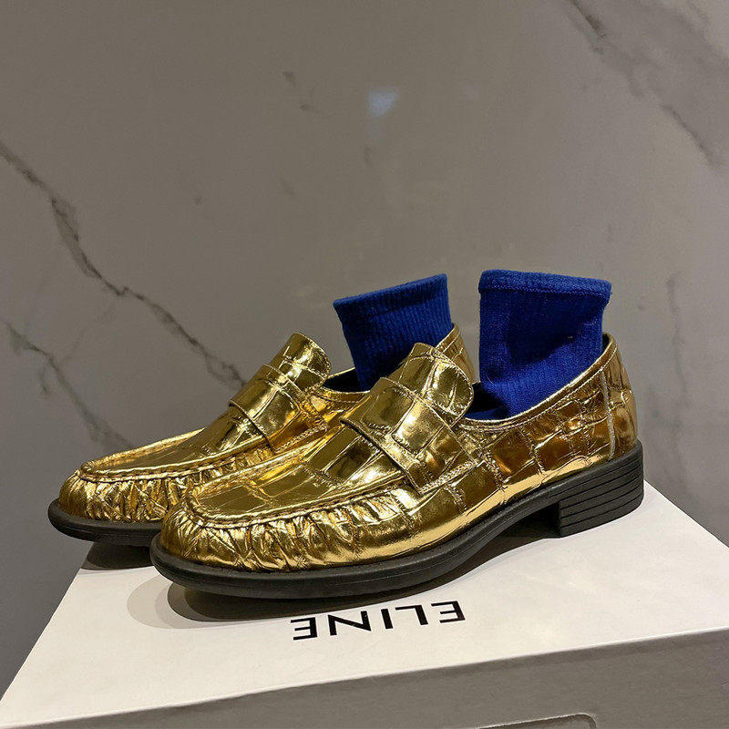 粗跟小皮鞋懒人单鞋复古格子