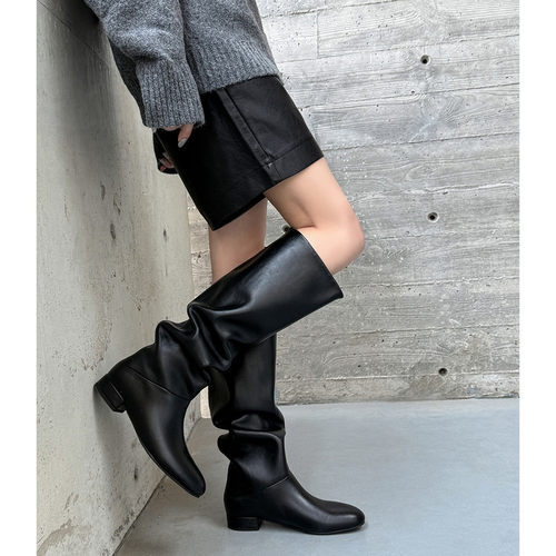 2.5cm大筒围堆堆靴粗跟不过膝靴