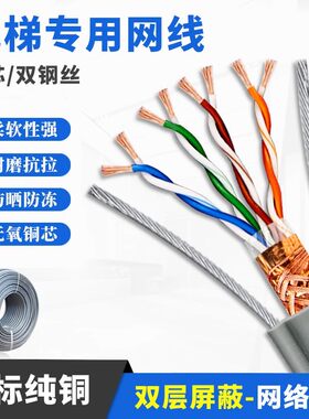 电梯专用网线国标随行双钢丝8芯纯铜扁平拖链电缆电源线监控摄像