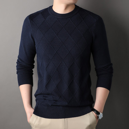 濮院圆领毛衣男士2024年秋季纯色简约打底上衣潮流休闲针织衫男款