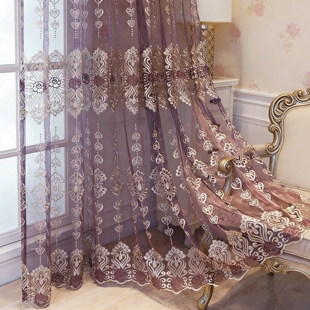 高级感紫色金线刺绣纱帘轻盈飘逸打造浪漫卧室网红ins风成品定制