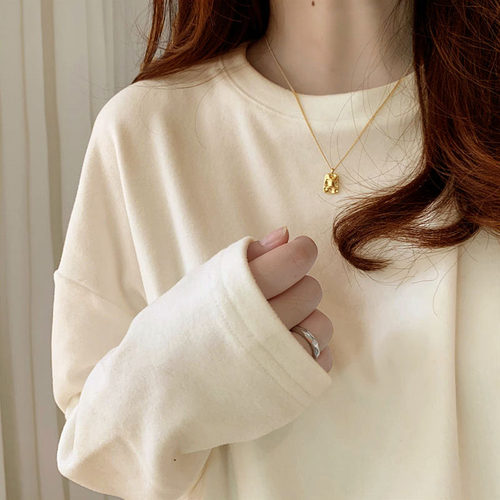 德绒保暖打底衫女春秋内搭加绒加厚纯色T恤宽松百搭圆领磨毛上衣