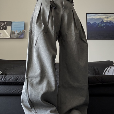 22TREE褶皱阔腿小众简约百搭拖地微喇宽松cleanfit直筒垂感西裤