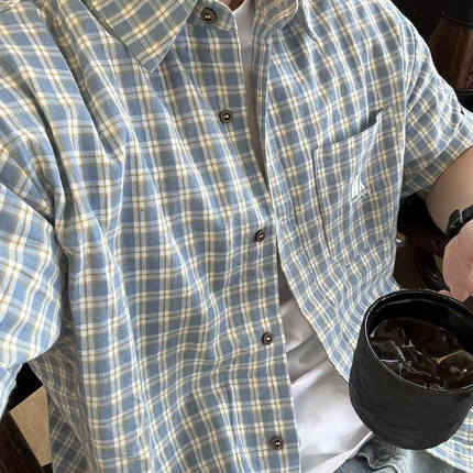 22TREE原创美式街头复古图案宽松翻领短袖衬衫休闲宽松垂感潮流