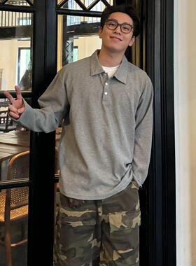 22TREE美式小众中性亨利翻领T恤宽松休闲秋冬内搭打底衫上衣长袖