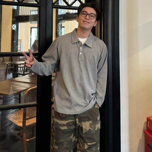22TREE美式小众中性亨利翻领T恤宽松休闲秋冬内搭打底衫上衣长袖