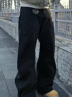 22TREE美式复古秋冬显瘦男女高街休闲cieanfit宽松阔腿裤弯刀裤