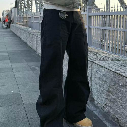 22TREE美式复古秋冬显瘦男女高街休闲cieanfit宽松阔腿裤弯刀裤