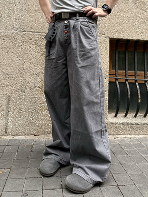 22TREE美式复古工装裤男高街休闲腰带cieanfit牛仔裤百搭直筒潮牌