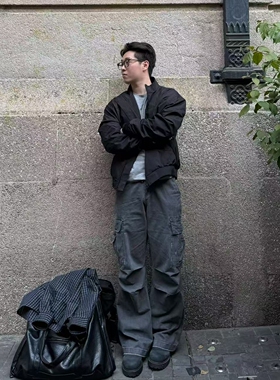 22TREE 美式复古纯色棒球服夹克男女休闲秋冬小众百搭防风外套